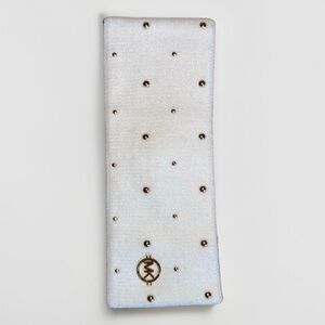 Michael Kors Headband Cream White Knit With Gold Logo Charm Studs One Size